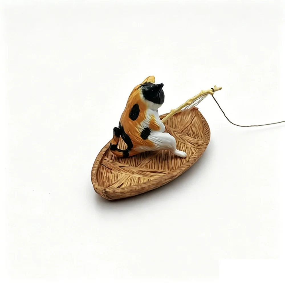 Kreatives Katzen-Angelboot Aquarium-Ornament Hochwertiges Harz Langlebige Fischbecken-Dekoration Marine-Themen-Dekor – Detail 4