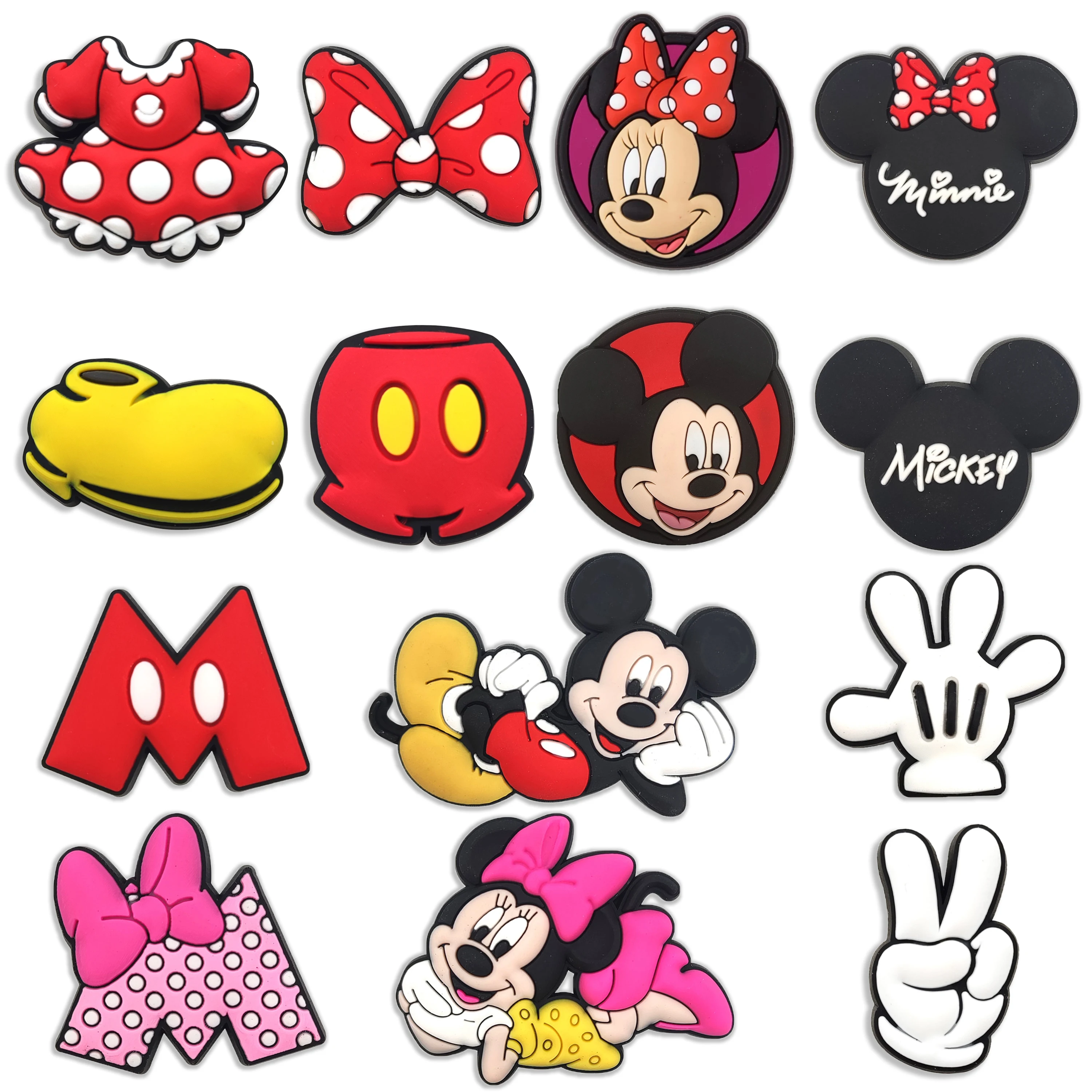 5/8/14Pcs Set Thickened Hi-Q Cute Mickey Minnie  Soft PVC Shoe Charms For Slides Sandals DIY Custom Accessories Shoe Hole Decor
