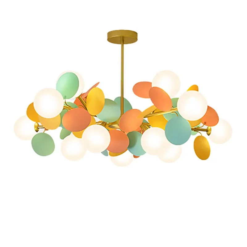 Bedroom Chandelier Nordic Style Post-Modern Simple Children's Room Designer Creative Personality Color Leaf LED Lamp