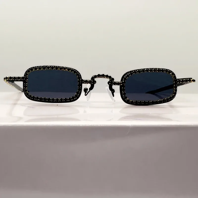 Frauen Kleine Quadratische Diamant Sonnenbrille Metall Luxus Rechteck Strass UV400 Mehrfarbige Shades Weibliche Sonnenbrille Brillen – Detail 4
