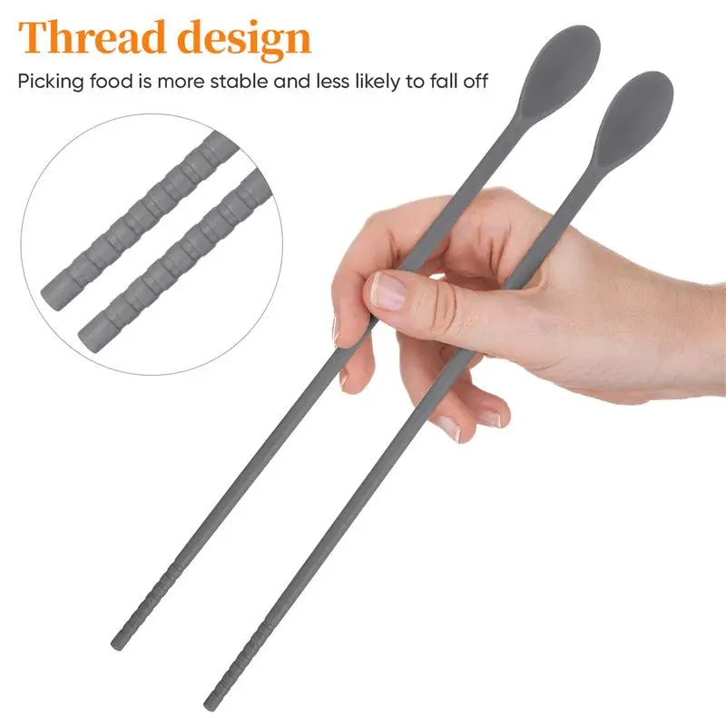 

2 Pairs Silicone Chopsticks Dessert Spoons and Spoons Double End Dinnerware Mixing Stirring Hat Portable Kitchen Multipurpose