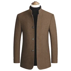 New Autumn Winter Men Stand-up Collar Wool Blends Business Casual Blazers Jackets Man High Quality Thicker Blazers Jackets 4XL