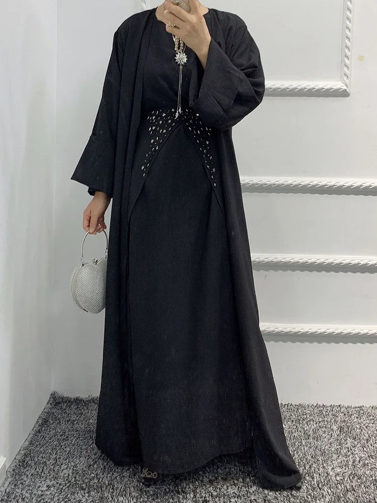 Bangladesh Abaya Muslim Dress Women 3 Piece Ser Evening Dresses Moroccan Kaftan Lace-up Islamic Clothing  Hijab Vestidos