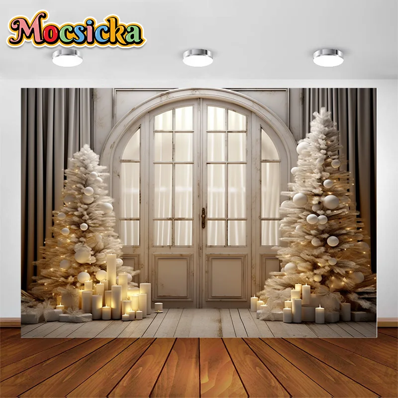 

Mocsicka Photography Background Christmas Window Curtain Winter Snow Xmas Tree Kids Family Portrait Decor Backdrop Photo Studio