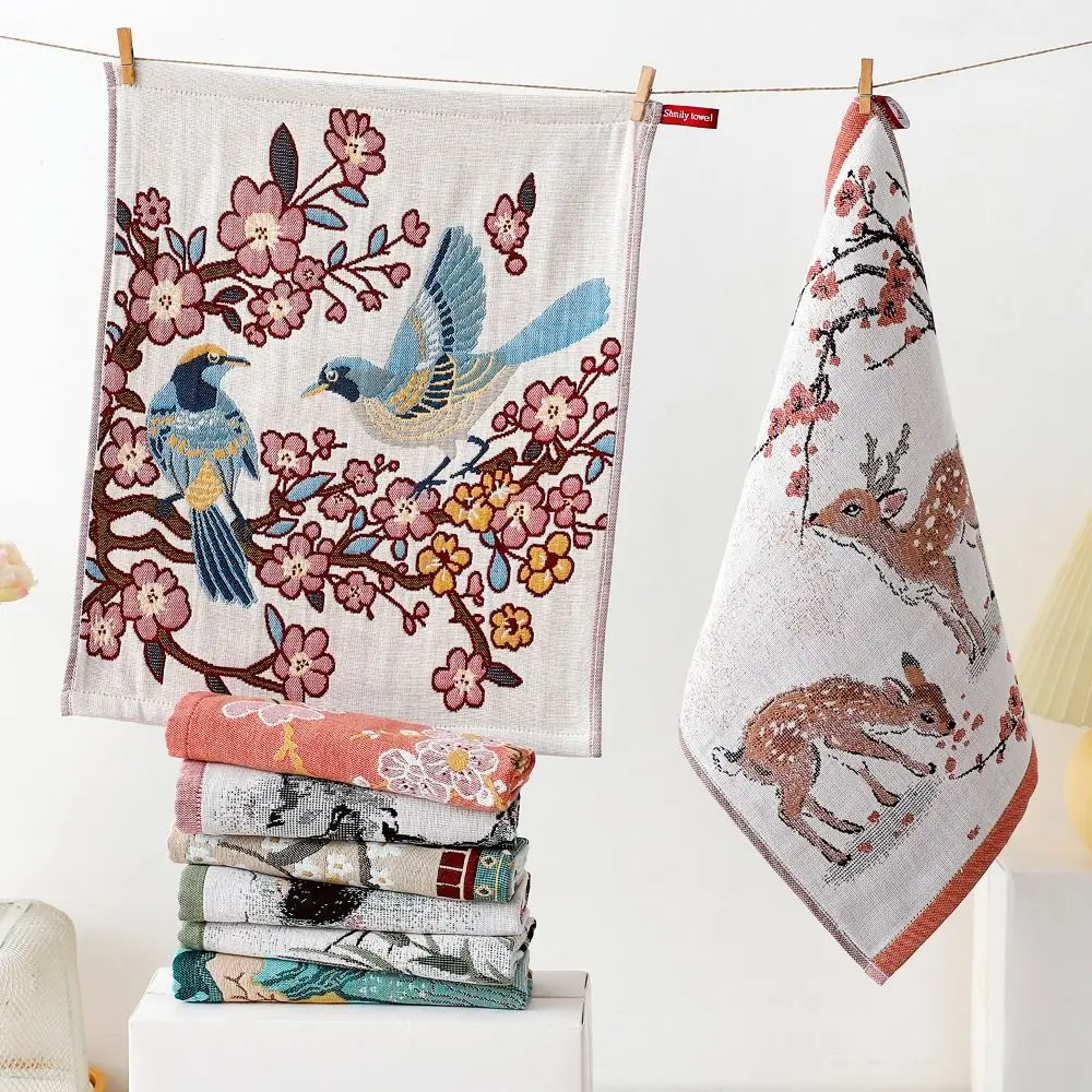 34x40cm Large Hand Towel 4 Layer Cotton Gauze Cartoon Kitchen Towel Quick Dry Decorative Handkerchief Towel for Kids Children