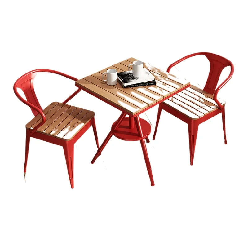 

Modern Outdoor Patio Furniture Set Red All-Weather Waterproof Table & Chairs for Vacation Rental Balcony Garden and Cafe