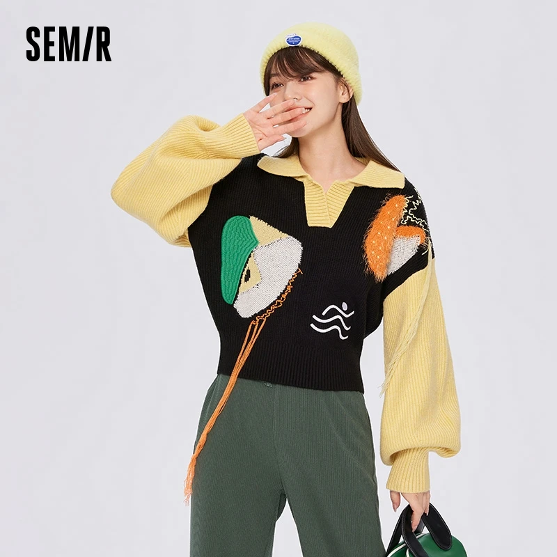 Semir Sweater Women Design Sense 2024 New Winter Loose POLO Top