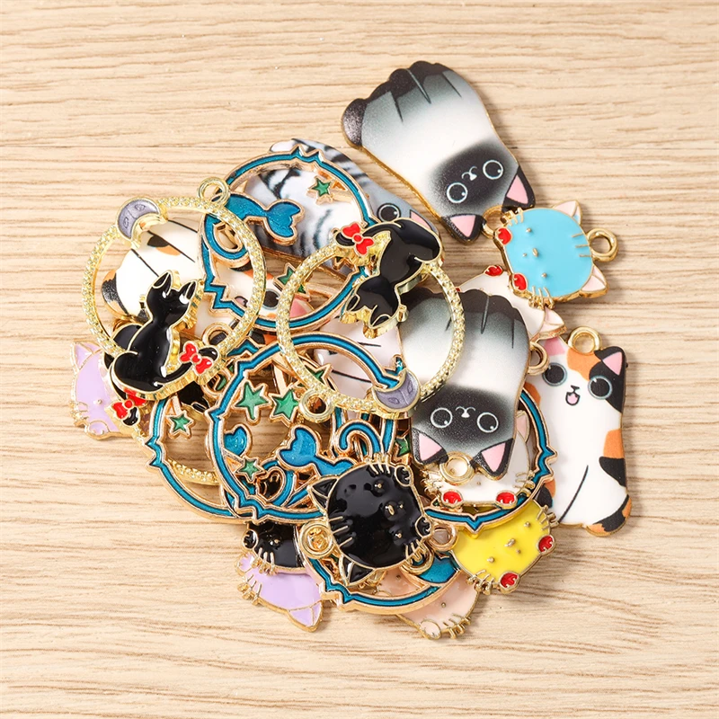 10 Stück Cartoon-Tier-Anhänger, Emaille-Katzenanhänger für die Herstellung von Ohrringen, Halsketten, Armbändern, DIY-Bastelarbeiten, Schmuckzubehör – Detail 4