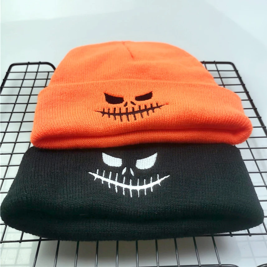 Winter Autumn Pumpkin Style Devil Face Surgical Sutures Embroidery Knit Beanies Hat Men Women Outdoor Keep Warm Cold Caps Zjp9