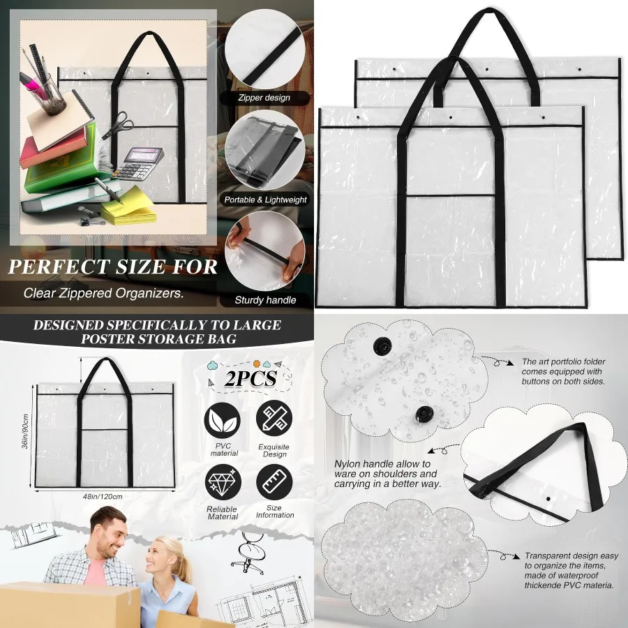 윈드윤 2팩 대형 포스터 보관 가방 48 x 36 게시판 홀더 아트 포트폴리오 케이스 PVC 아트 포트폴리오 컨테이너 게시판