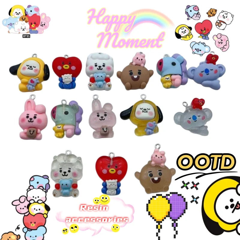 BT21 mang chimmy shooky koya anime cartoon cute transparent resin creative kawaii DIY handmade jewelry accessories wholesale