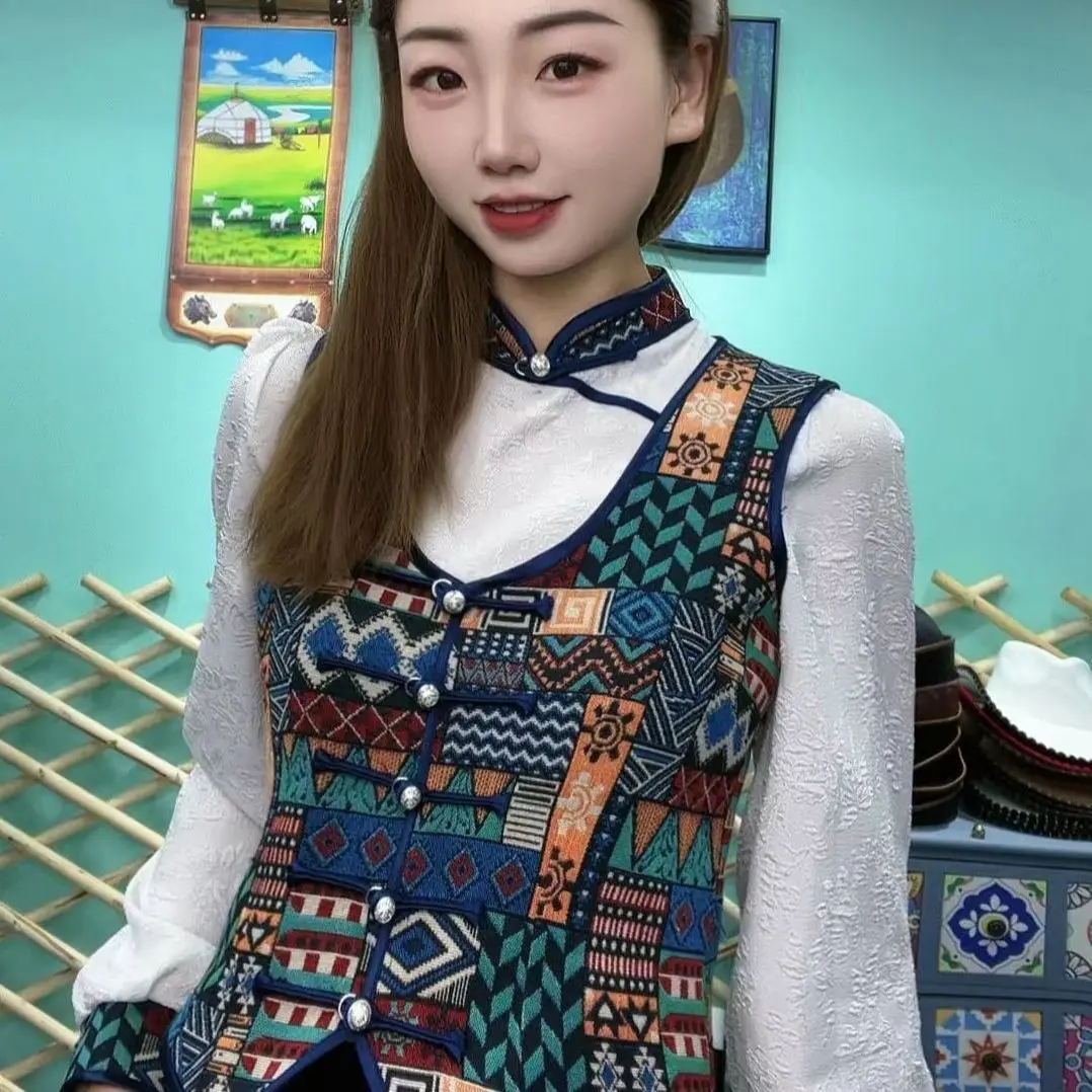 

Mongolian Ethnic Style Vest with Lace Shirt Base Handmade 2025 Autumn and Winter New Free Shipping
