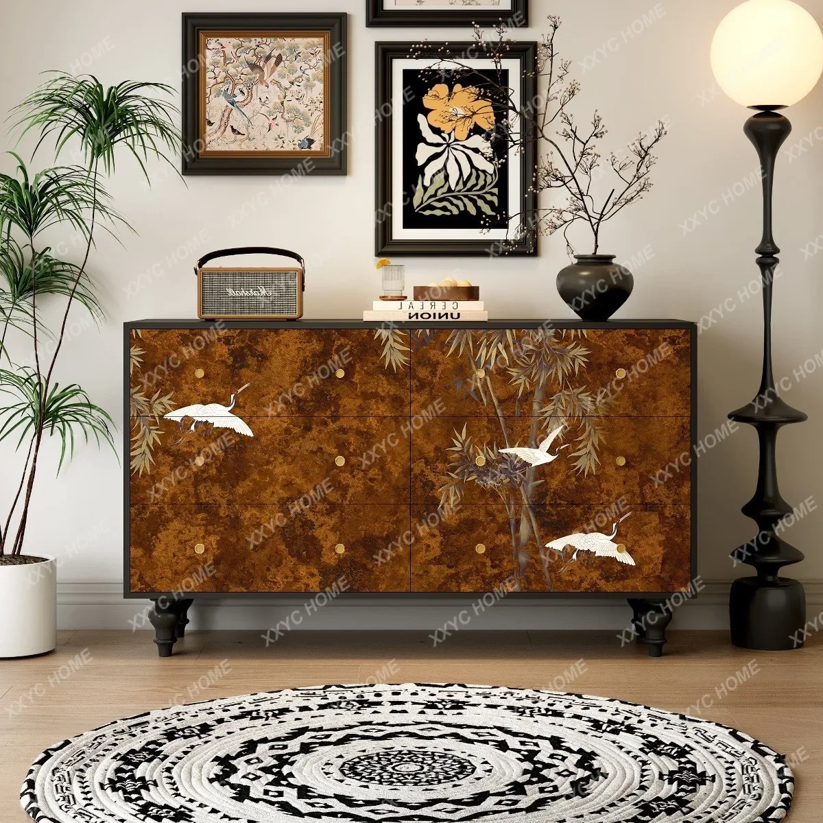 Hnew Chinese six-chest chest chest of drawers living room bedroom multi-functional storage retro dining side cabinet