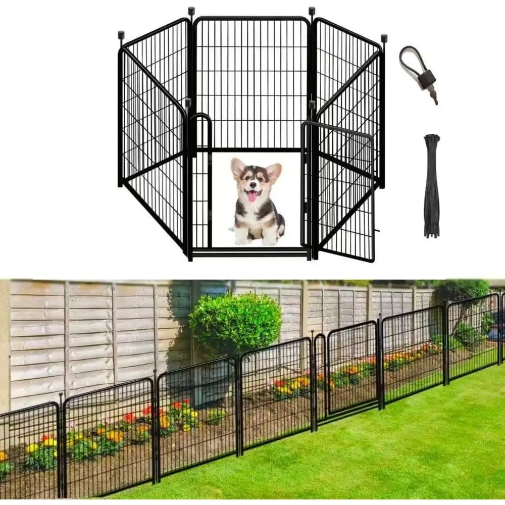 56in Tall Outdoor Dog Fence with 6 Panels, 13.3ft Long, Low Door Sills