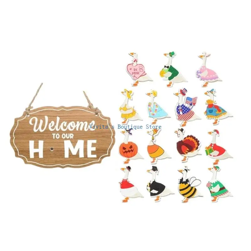 

M76D Interchangeable Welcome Sign Porch Geese Interchangeable Wooden Seasonal