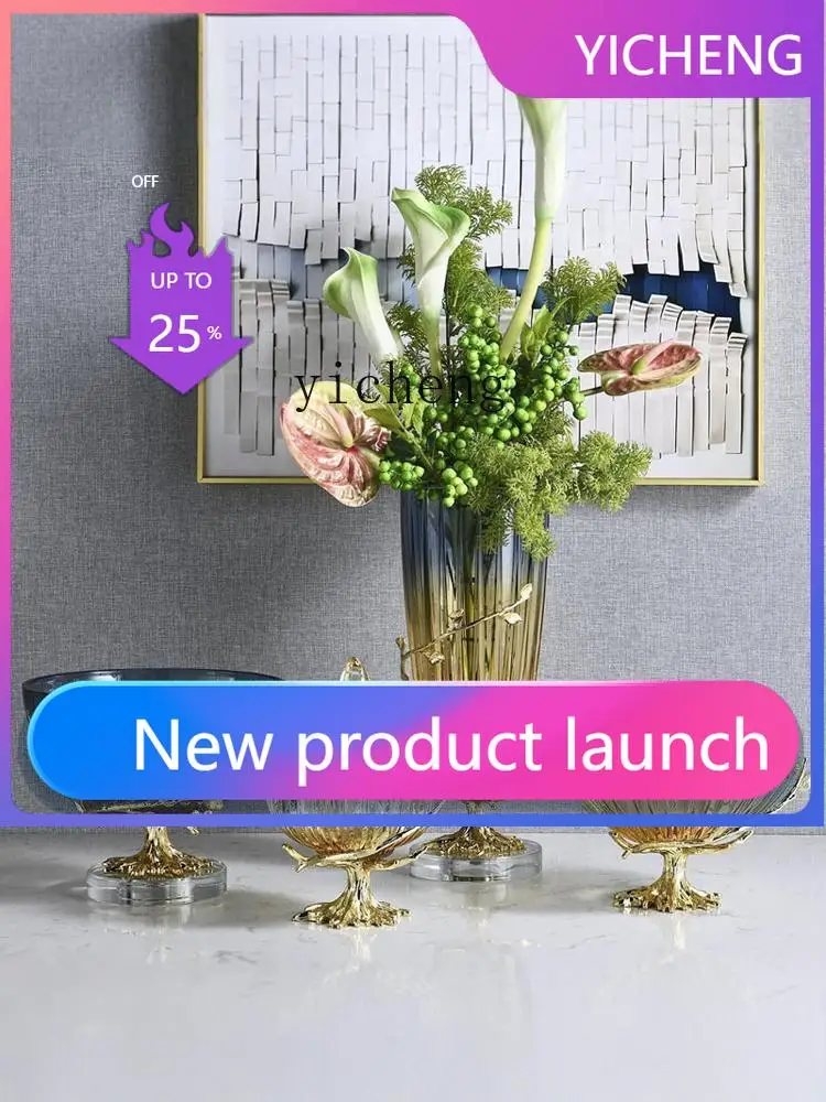 A2-2  glass vase model room coffee table dining table storage tank fruit plate combination flower ornament