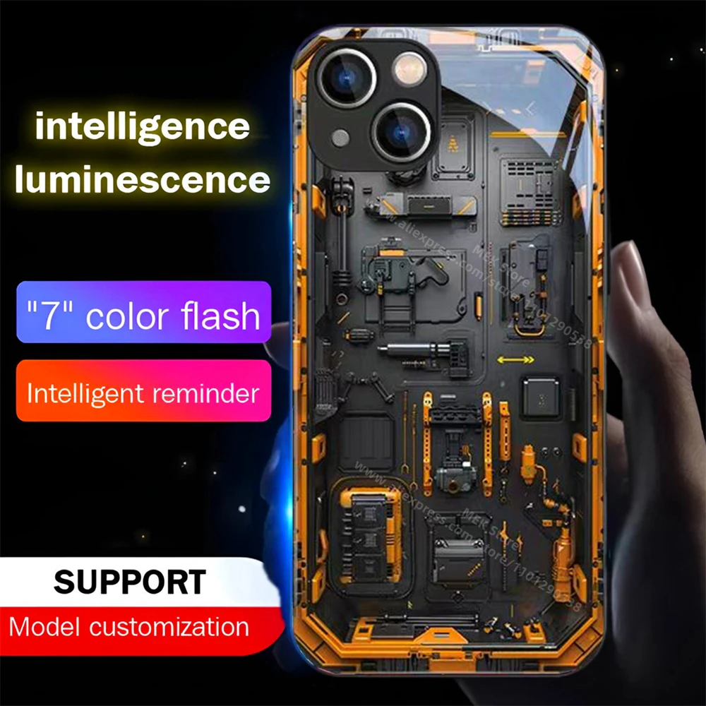 

Golden Electric Board Luminous Glass LED Call Light Flash Phone Case For Samsung S25 S24 S23 S22 S21 S20 FE Note 20 Plus Ultra