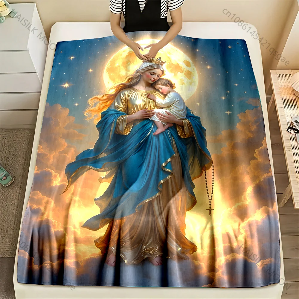 1PC The Moon's Loving Virgin Mary and Child Print Blanket Warm Soft Fluffy Kids Adult Sofa Bed Throw Blanket Travel Camping RV