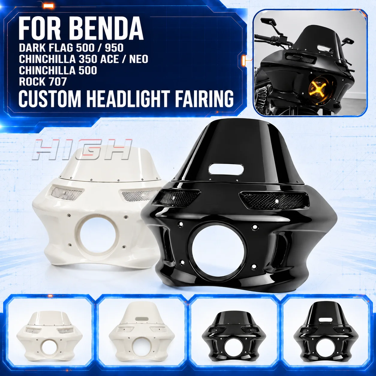 FOR BENDA DARK Flag 500 950 Chinchilla 350 Ace/NEO Chinchilla 500 ROCK707 Modified headlight cover with large pig