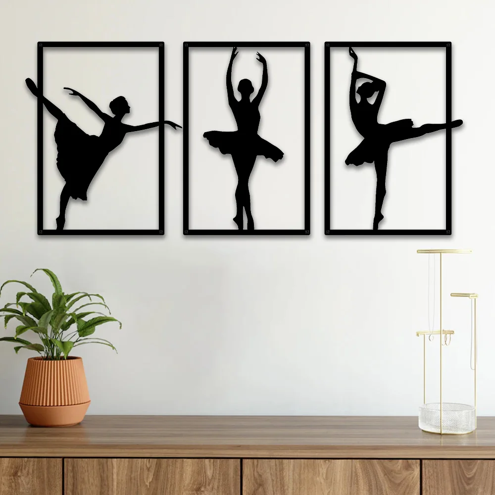 3 pz balletto decorazione della parete metallo astratto disegno della linea ballerini femminili linea cava pittura bagno soggiorno decorazioni per