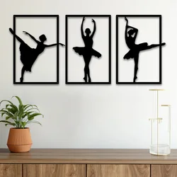 3 pz balletto decorazione della parete metallo astratto disegno della linea ballerini femminili linea cava pittura bagno soggiorno decorazioni per la casa