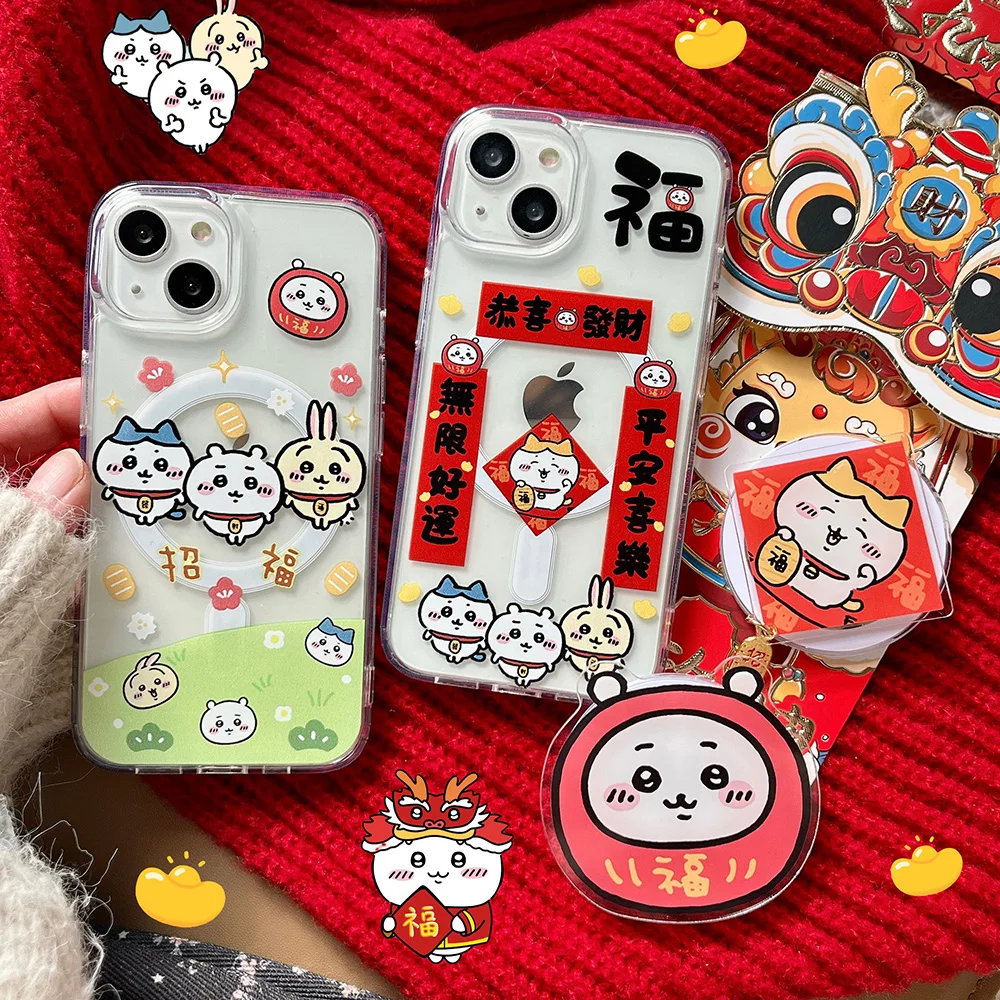 Cartoon Chiikawas Rabbits Hachiwares for Magsafe Magnetic Bracket Phone Case for IPhone 15 14 13 12 11 Pro Max Back Cover Gift