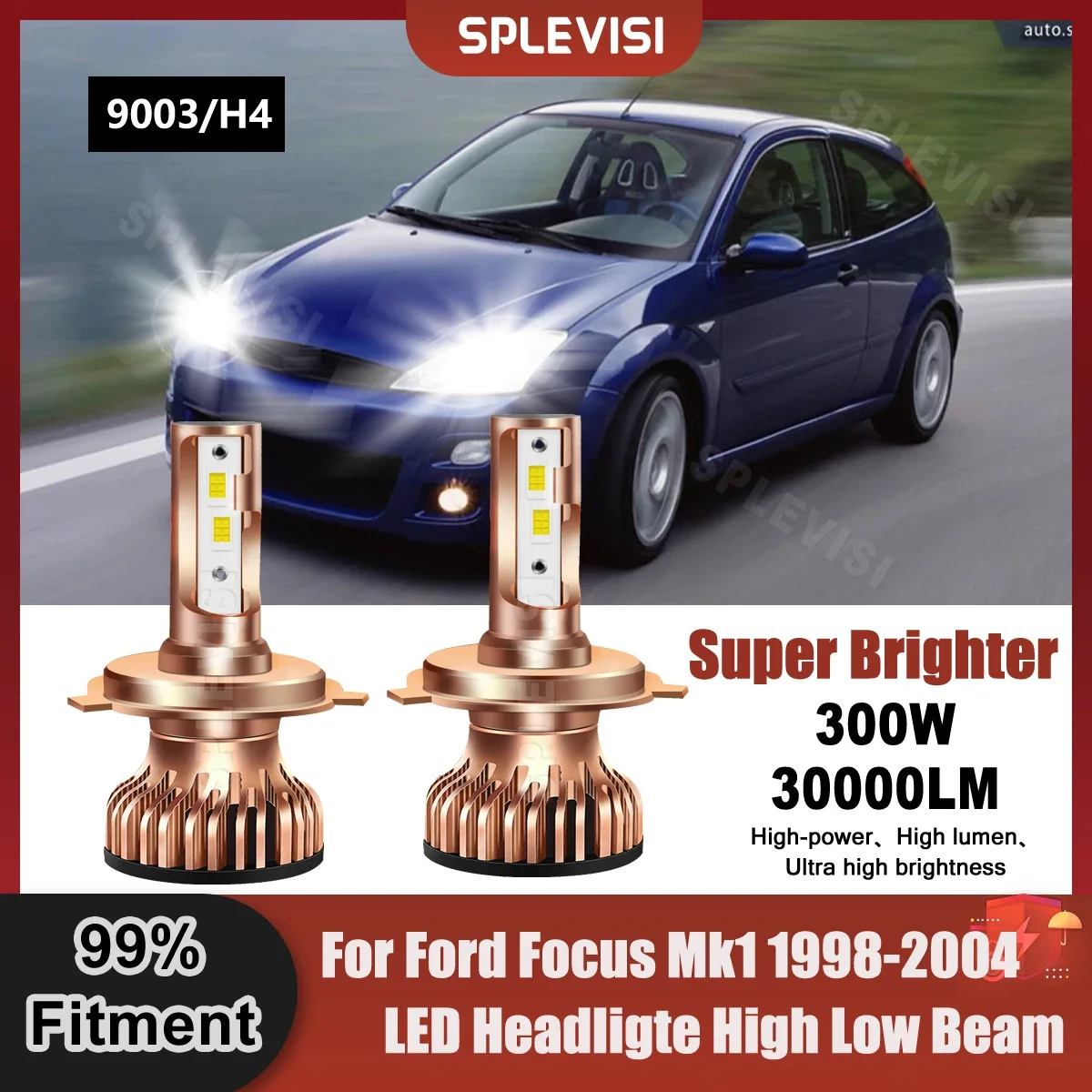 

9003/H4 LED Headlight High Low Beam 30000LM 300W/Pair Ford Focus MK1 1998 1999 2000 2001 2002 2003 2004 Replace Car Headlamp