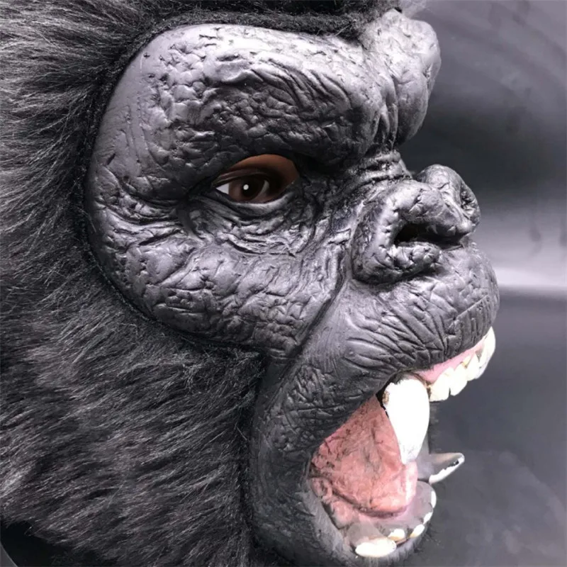 Halloween Gorilla Full Head Mask Latex Black Chimpanzee Lifelike Animal Horror Helmet With Hair Cosplay Costumes Party Props 3
