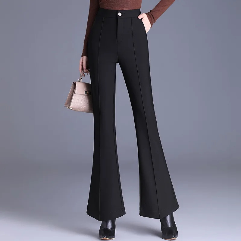 

Women Fashion High Waist Slim Fit Solid Color Bell Bottom Pants Spring Autumn Office Lady Elegant Chic Casual Flare Trouser 6018