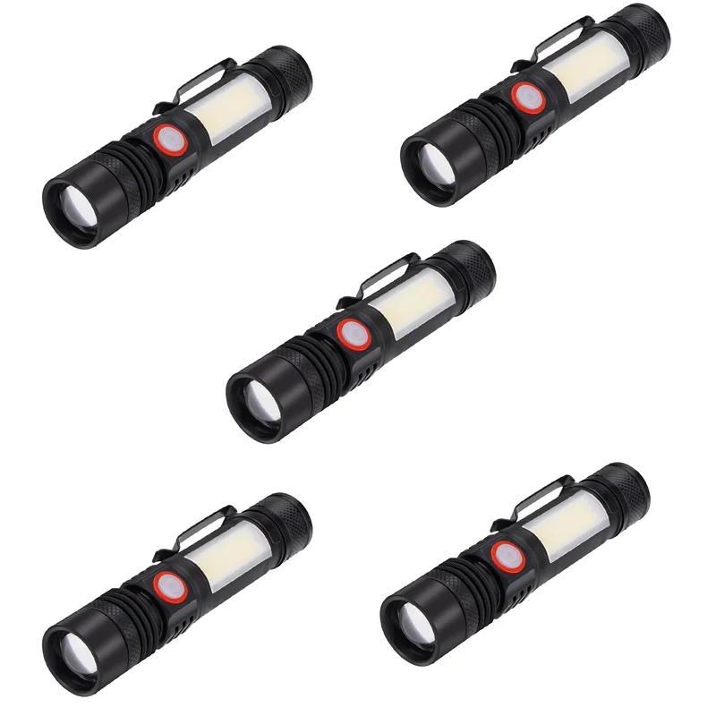 

5X LED Flashlight Waterproof Flashlight Magnetic Torch Zoom T6+COB Flashlight With A Clip Hand Light 18650 Battery-B60B