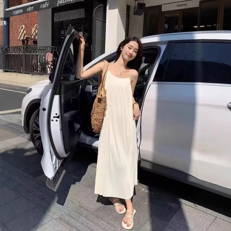 Summer French Style Long Dress for Women Adjustable Strap Slim Fit Flowy Maxi Dress Elegant Boho Beach Cocktail Party Dress