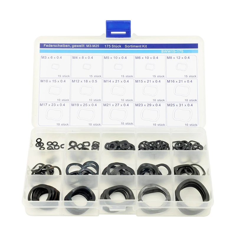 3-25Mm Wave Spring Washers Assortment Kit Elastic Washers Assortment Kit Tri-Crest Washer Bearing Wave Pad Kit