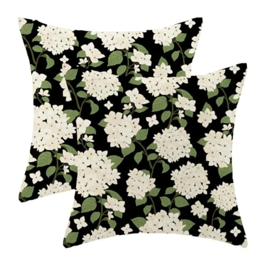 

Sprg Floral Pillow Covers Set of 2 Black Beige Hydrangea Throw Pillow Covers Outdoor Decoration Summer Flower Pillowcase Farmho