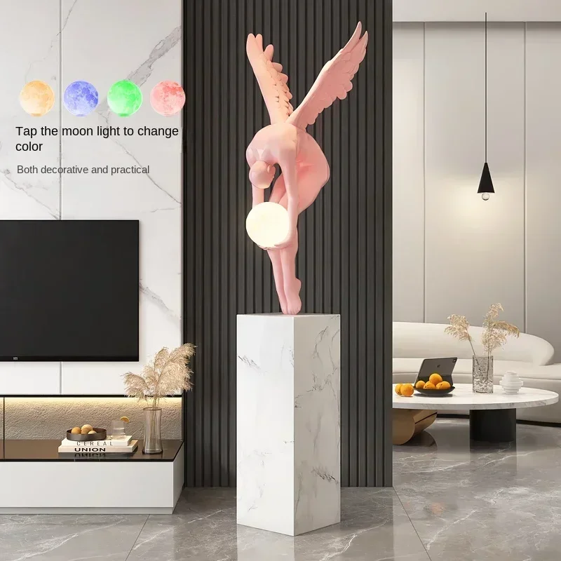 2026 Unique Home Decor Wing Figure Model Sculpture Living Room Luminous Ornaments Large Statue Modern Nordic Style Resin Crafts