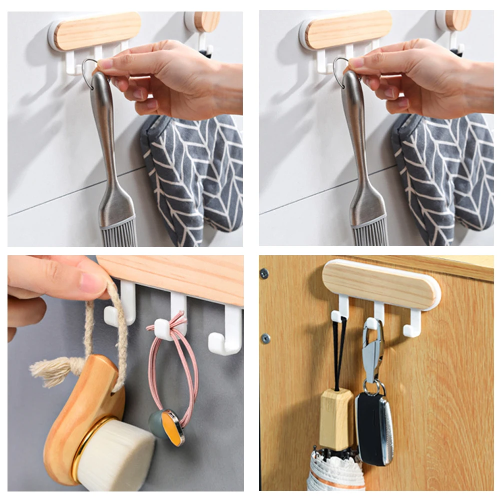 Strong Self Adhesive Door Wall Hanging Hooks ABS Wood Hat Rack Towel Key Hanger Organizer Kitchen Bathroom Accessories