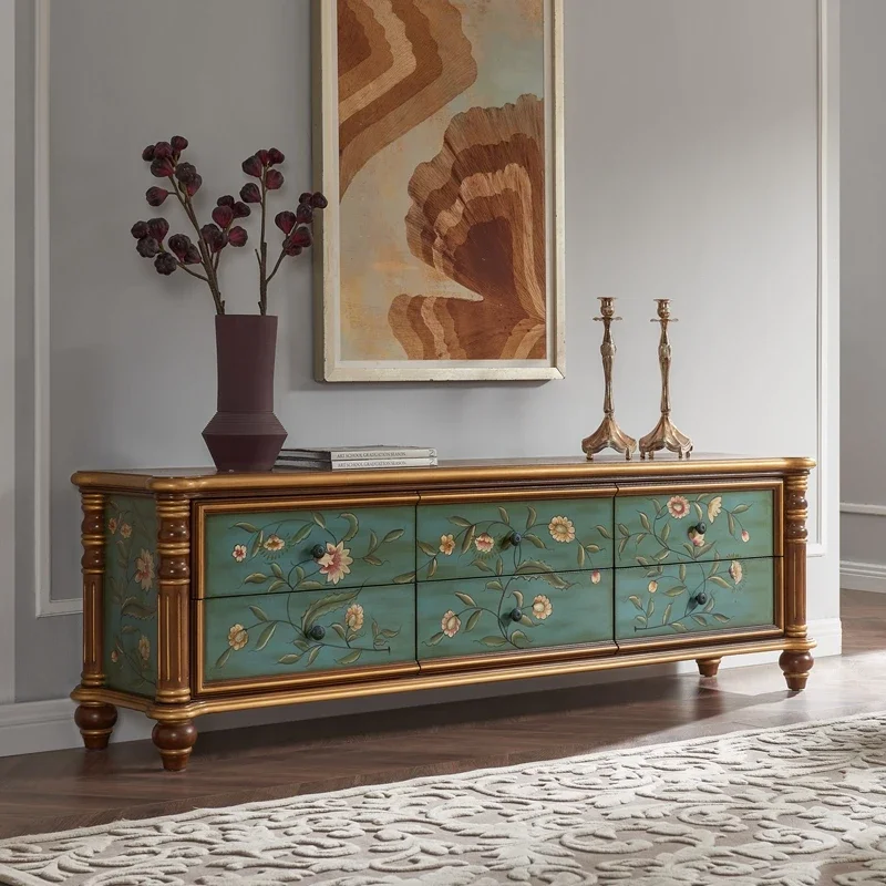 European Wooden American Living Room Table Entertainment Center 75 Inch Tv Stand Floor Cabinet Storage Panel Design Furniture