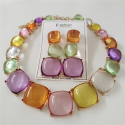 2026 New Colorful Resin Large Collar Choker Necklace Earrings Women Indian Jewelry Sets Boho Ethnic Statement Vintage Necklace