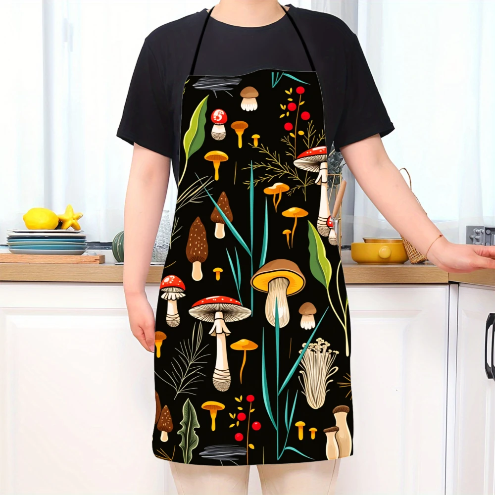 Mushroom Forest Apron With Colorful Fungi And Leaves Design For Cooking And Gardening