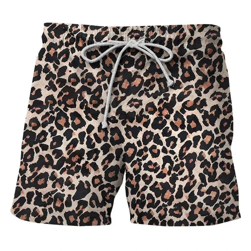 Colorful Leopard 3D Printed Men's Short Pants Polygonal Splicing Pattern Unisex Casual Beach Shorts Quick-dry Surf Swim Trunks