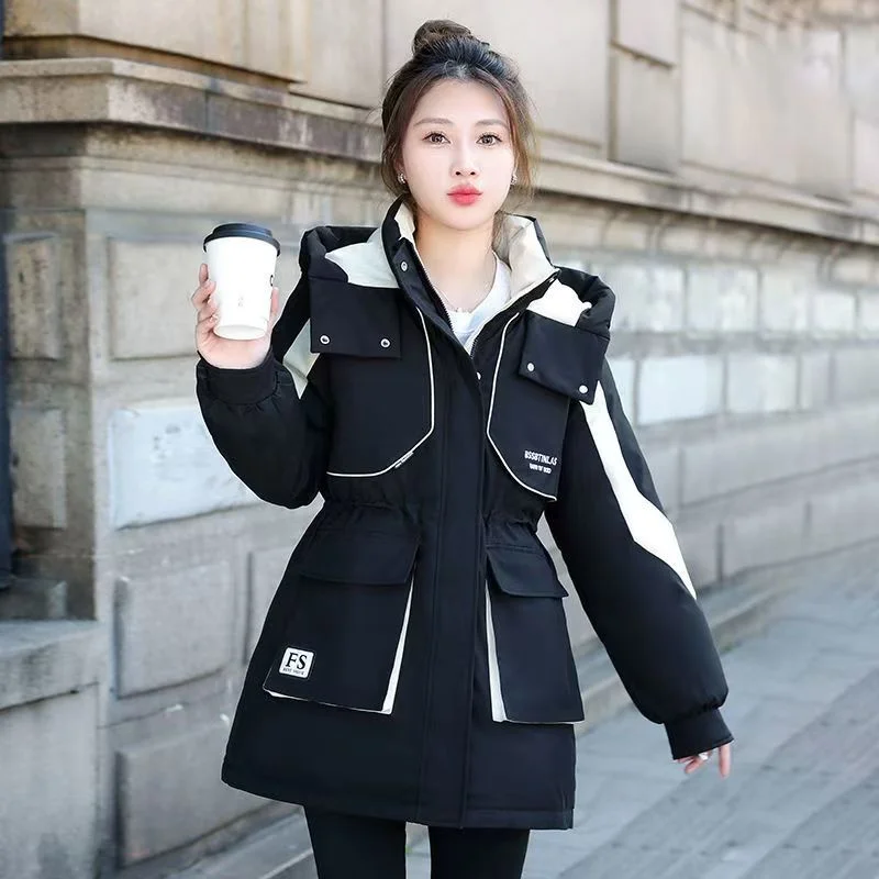 In Winter Of 2024 The New Fashion With Velvet And Thick Parker Down Cotton-padded Jacket Girls Long Short Cotton-padded Coat Top