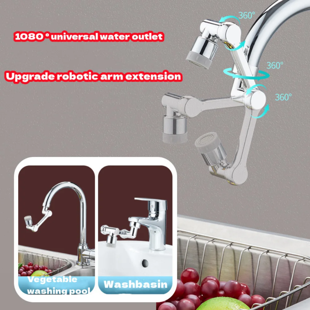 Universal 1080 °Swivel Robotic Arm Swivel Extension Faucet Aerator Kitchen Sink Faucet Extender Water Flow Mode Mixer Tap Nozzle