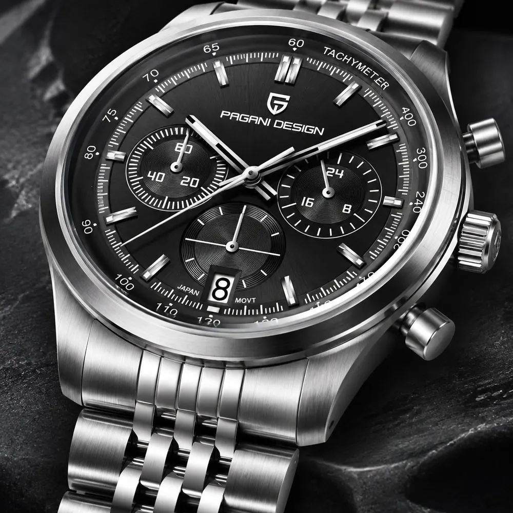 PAGANI DESIGN Men Quartz Watch VK63 Chronograph Stainless Steel Mens Wristwatch Top Brand Sapphire Glass Business Watch Man Gift