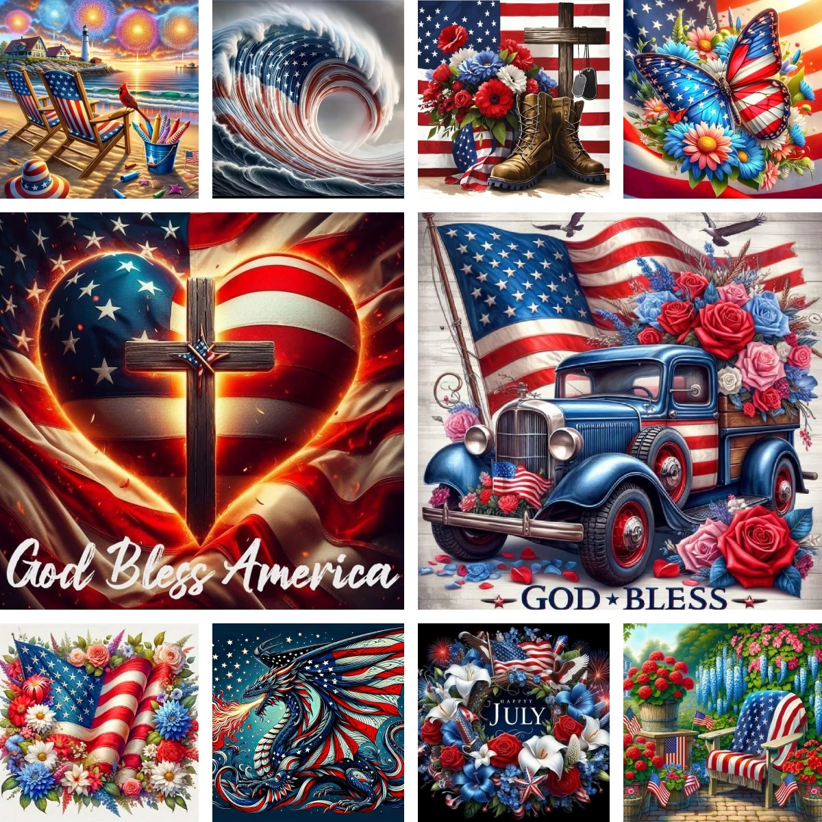 

DIY Diamond Embroidery God Bless America Poster USA Theme Faith & Freedom Full Square Diamond Painting Mosaic Patriotic Wall Art