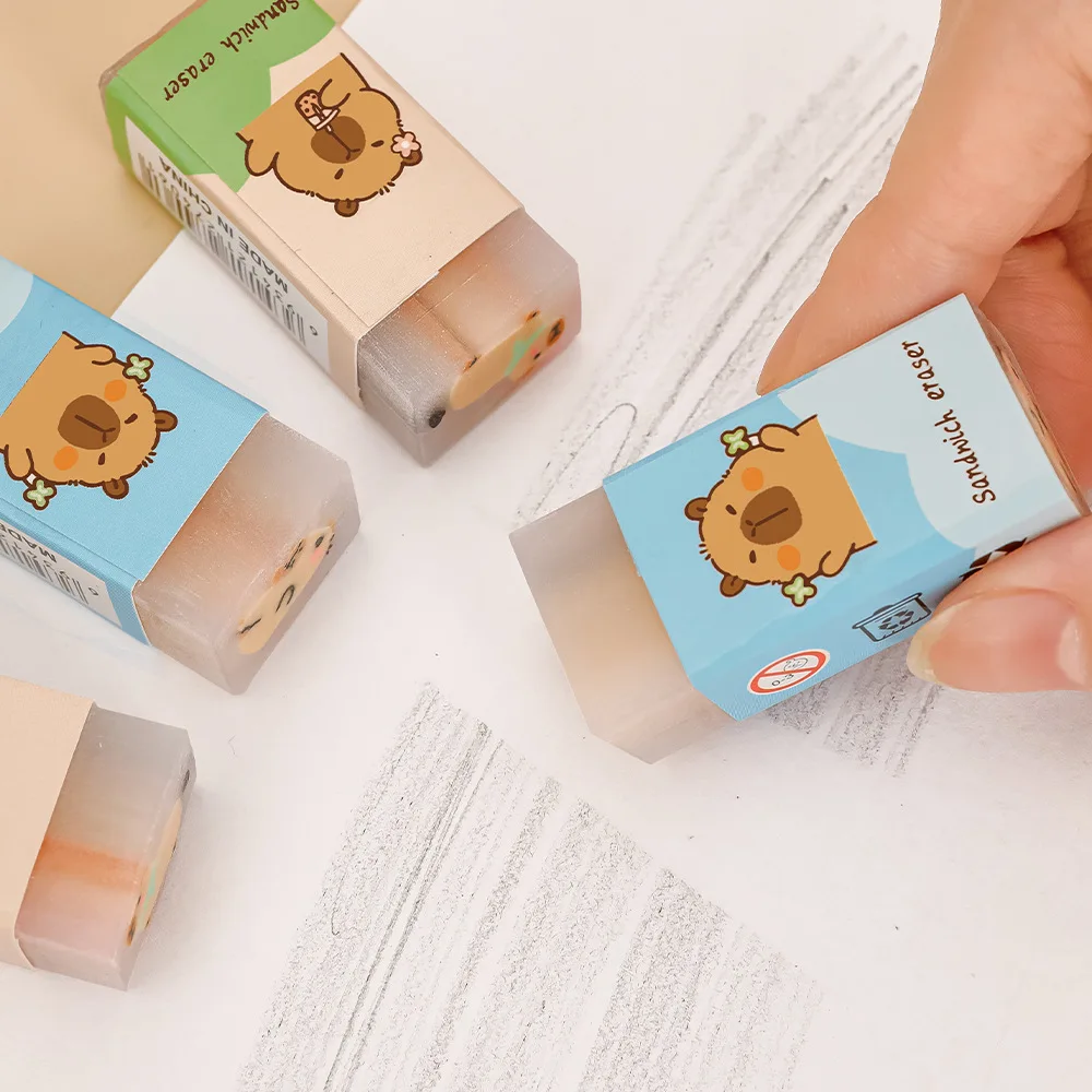 ممحاة كابيبالا لطلاب المدارس الابتدائية، ممحاة رسم ساندويتش كرتونية لطيفة كابيبارا، قلم رصاص مطاطي لتصحيح الحطام الكاذب