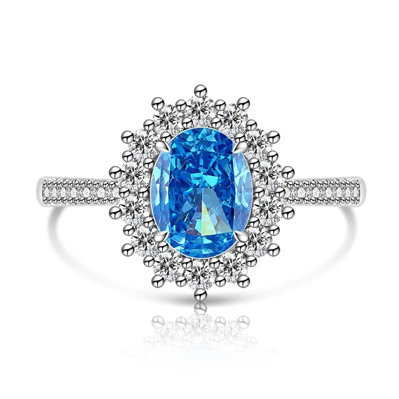 925 Sterling Silber Mode Luxus-Ring mit Eisblumen-Schliff, Taubenei-Sonnenblumen-Kristall und Zirkon für Damen, Schmuckgeschenk – Detail 16