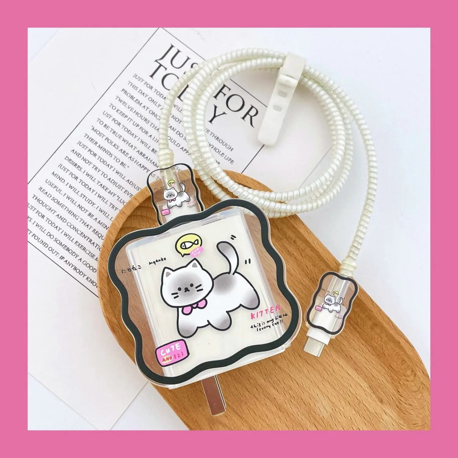 Cute Cartoon Wave Case For Apple iphone 18W/20W Charger Protector US Adapter Cable Sorter Bite Sleeve Cable Winding Soft Cover