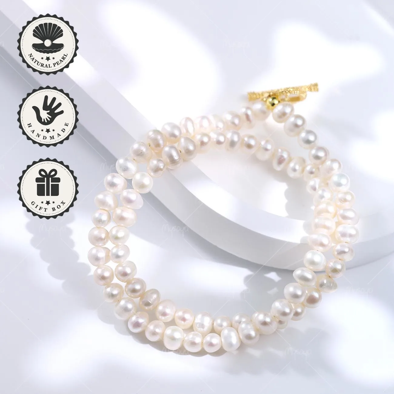 

Ожерелье из белого пресноводного жемчуга Mysoya, 5–6 мм, с золотой застежкой в форме сердца, в подарочной коробке, подарок на День святого Валентина или день рождения для нее