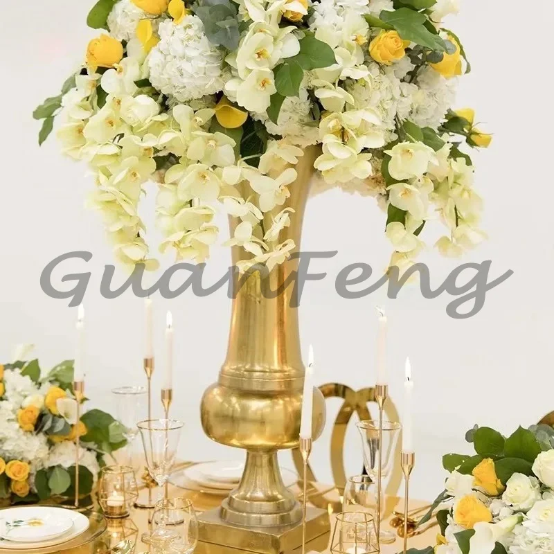 Glossy Fiberglass Gold Vase Holder Desktop Floral Display Ornament Wedding Party Centerpiece Decoration