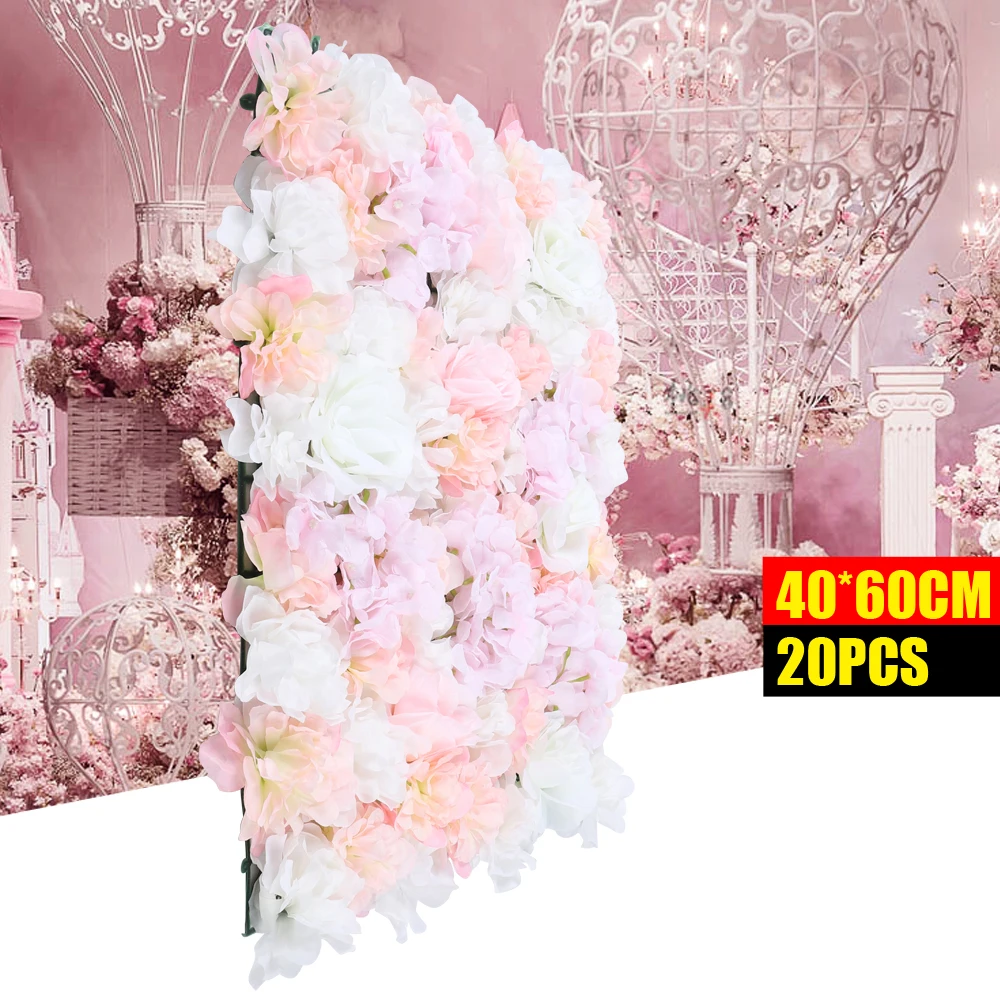 20PCS  Artificial Banquet Flower Wall Panel Floral Decor for Wedding Party Layout Wedding Street DIY Background Rose Wall