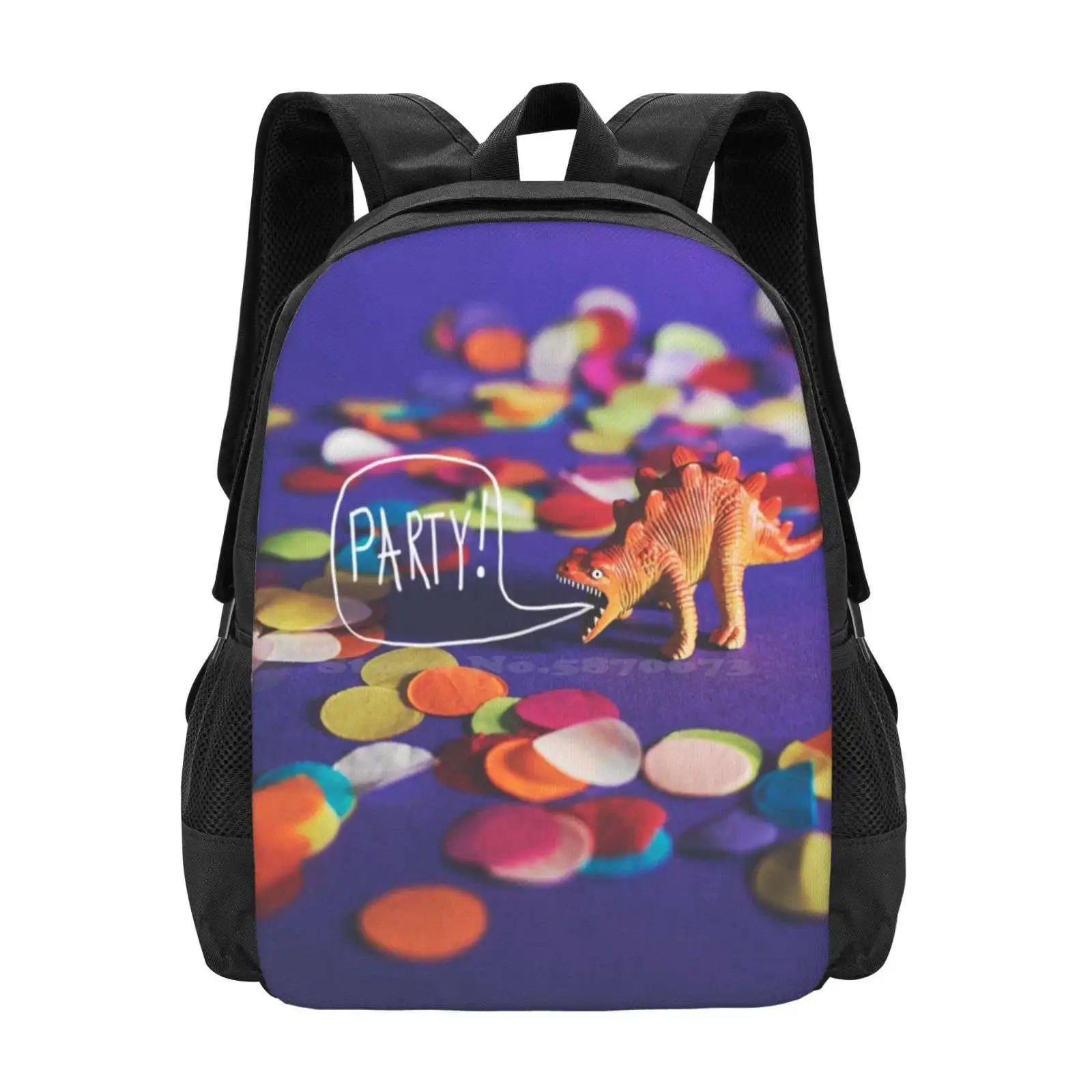 Party Animal! Hot Sale Schoolbag Backpack Fashion Bags Dinosaur Party Confetti Fun Quirky Celebration Purple Colourful Roar